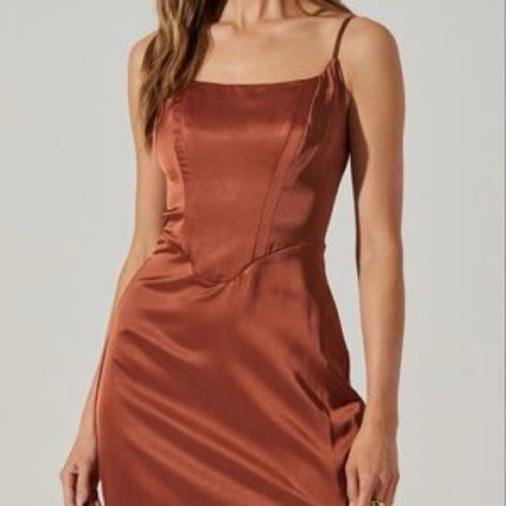 ASTR The Label Satin Corset Dress in Copper, NWT - Picture 3 of 7
